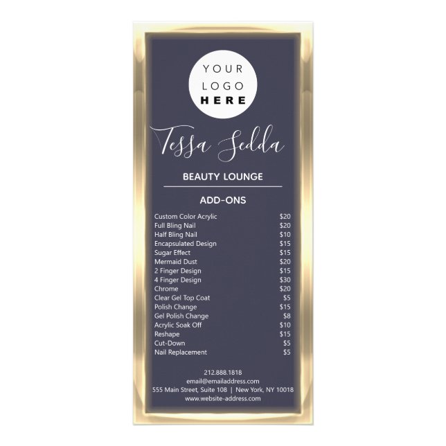 Panfleto Maquiagem de Cabelo, Manicure Dourado Elegante (Verso)