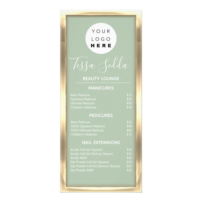 Panfleto Maquiagem de cabelo Manicure Pedicure Dourada Mint (Frente)