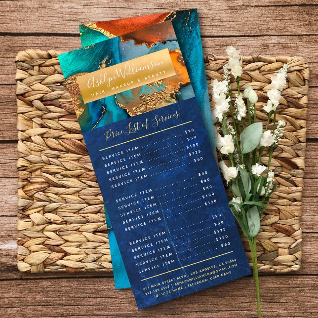 Panfleto marinho de salão de beleza de ouro de turquesa dou (Criador carregado)