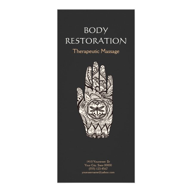 Panfleto Massagem Terapista Henna Dragonfly Tattoo Mão 4 (Frente)