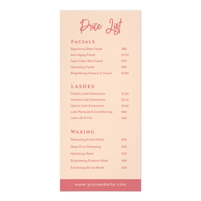 Panfleto Minimalist Rose & Ivory Salon Beauty Price List  (Frente)