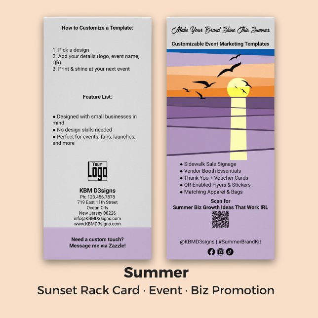 Panfleto Modelo para eventos, botas, Marketing Verão Smb (Template for Events, Booths, Smb Marketing Summer Rack Card)