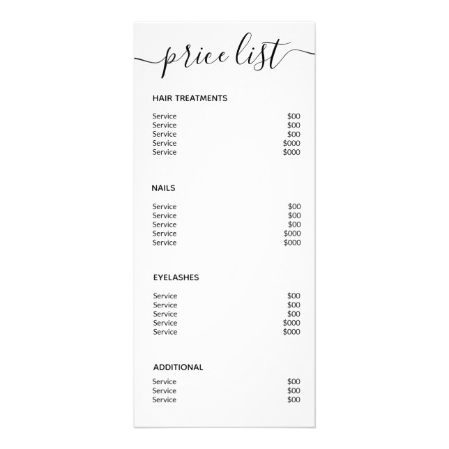 Panfleto Modern Elegant Simple White Spa Salon Price List (Verso)