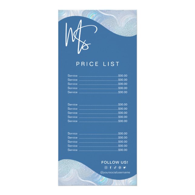 Panfleto Modern Iridescent Blue Gradient Price List (Frente)