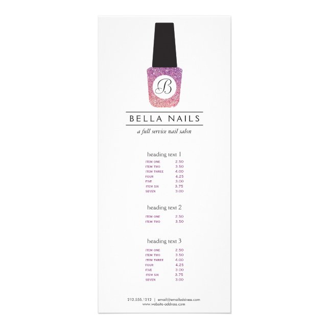 Panfleto Monograma de Salão de Nail em Púrpura Glitter Nail (Frente)