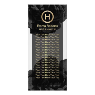 Panfleto Monograma Moderno de Cabelo e Preto e Dourado