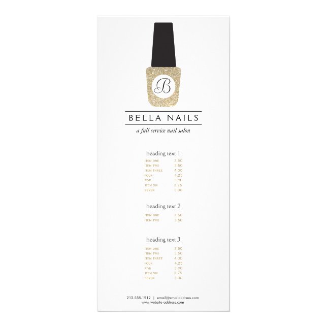 Panfleto Nail Salon Monogramas em Glitter Nail Dourado Polo (Frente)