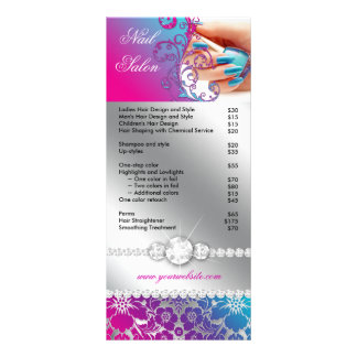 Panfleto Nail Salon Technician Floral Damask Pink Blue