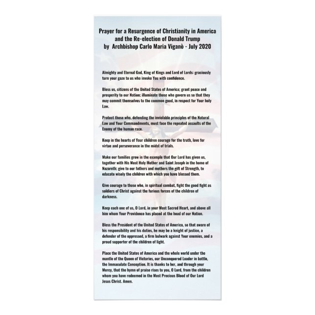 Panfleto Oração ao Presidente Trump e aos EUA - Vigano (Frente)