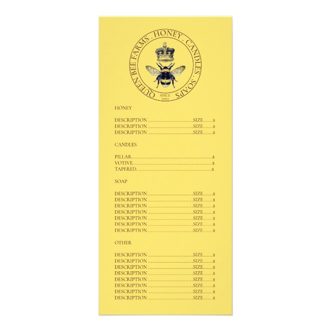 Panfleto Ouro Lista de preços dos produtos de abelha (Frente)