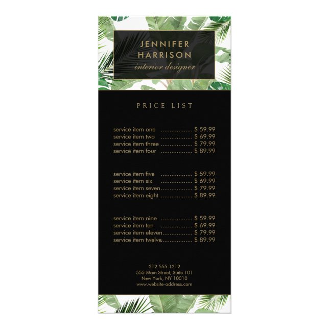 Panfleto Padrão de Folhas Tropicais de Aquarela Preto/Branc (Frente)