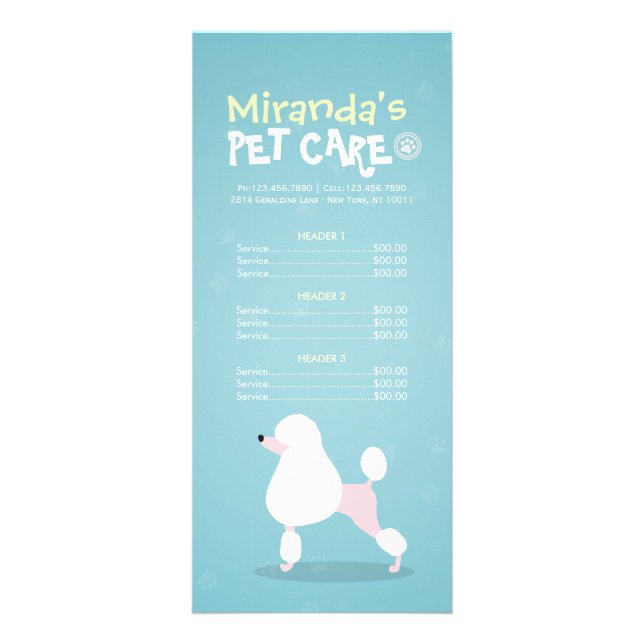 Panfleto Pet Care Sitting Bathing Grooming Salon Price List (Frente)