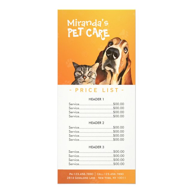 Panfleto Pet Care Sitting Grooming Beaut Salon Price List (Frente)
