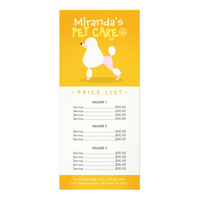 Panfleto Pet Care Sitting Grooming Beaut Salon Price List (Frente)