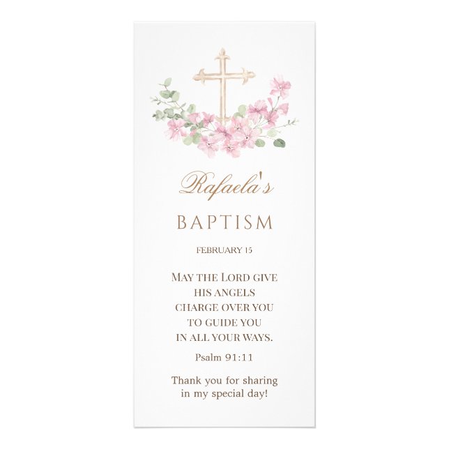 Panfleto Pink Floral Cross Girl Baptism (Frente)