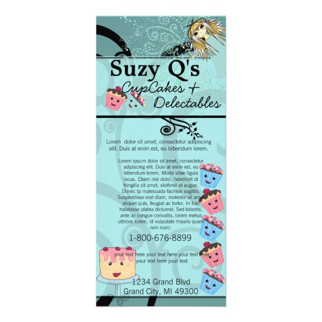 Panfleto Placa de rack azul-girada Cupcake Aqua (Frente)