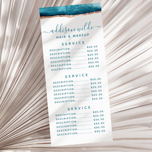 Panfleto Placa De Rack De Cores Aquáticas Teais E Douradas (Criador carregado)