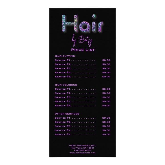 Panfleto Placa de rack holográfica Neon Glitter Hair (Frente)