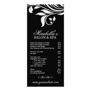 Panfleto Placa de rack Salon Spa Folha Floral Preto Branco