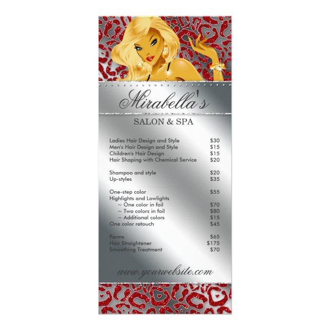 Panfleto Placa de rack Salon Tanning Silver Sparkle Red (Frente)