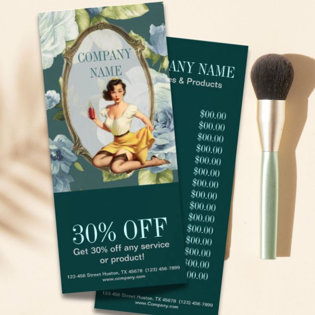 Panfleto Policial Cosmetólogo do Pin Up Girl (Pin Up Girl Cosmetologist Hair makeup artist Rack Card)