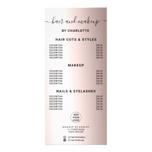 Panfleto Preço de maquiagem de cabelos para rosa metálico