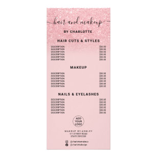 Panfleto Preço de maquiagem do cabelo da caligrafia rosa-ch