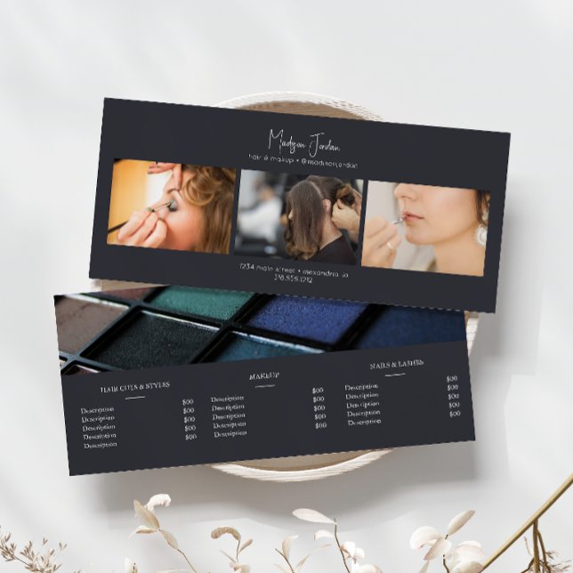 Panfleto Preço do Serviço de Cabelo e Maquiagem com Fotos A (Criador carregado)