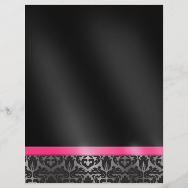 Panfleto preto e rosa do Damask Trendy (Frente)