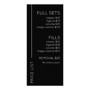 Panfleto Price List Card for Lash Extensions