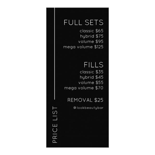 Panfleto Price List Card for Lash Extensions (Frente)