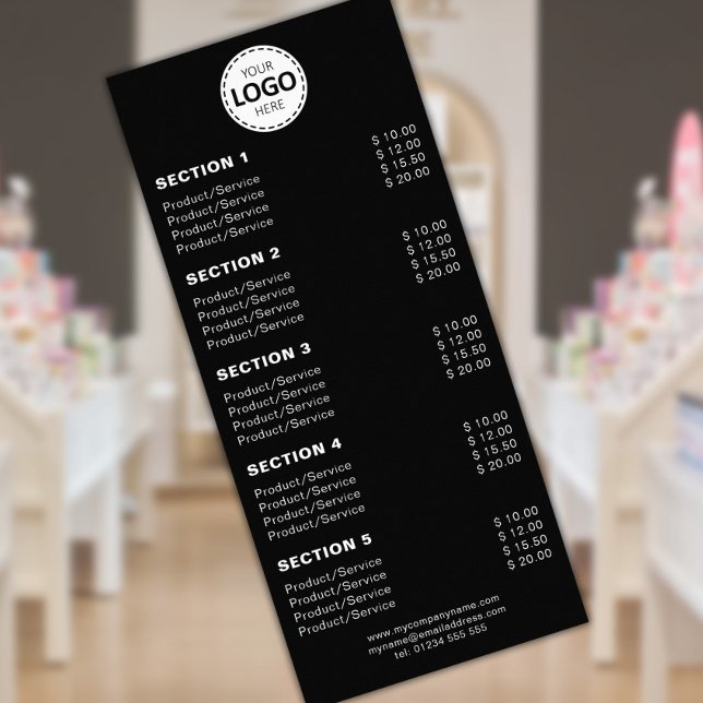 Panfleto Produto/serviços personalizados preto simples (Criador carregado)