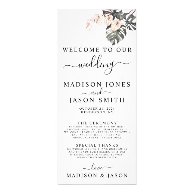 Panfleto Programa Casamento Tropical Calla Lily Minimalista (Frente)