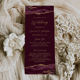 Panfleto Programa de Casamento Agata Borgonha Dourado Orçam