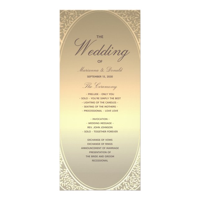 Panfleto Programa de Casamento Clássico em Dourado Falso (Frente)