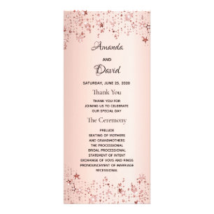 Panfleto programa de casamento de estrelas metálicas rosa d