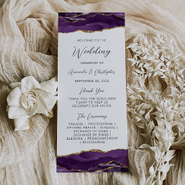 Panfleto Programa de Casamento em Ágata Roxa e Dourado Orça