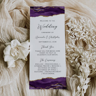 Panfleto Programa de Casamento em Ágata Roxa e Dourado Orça