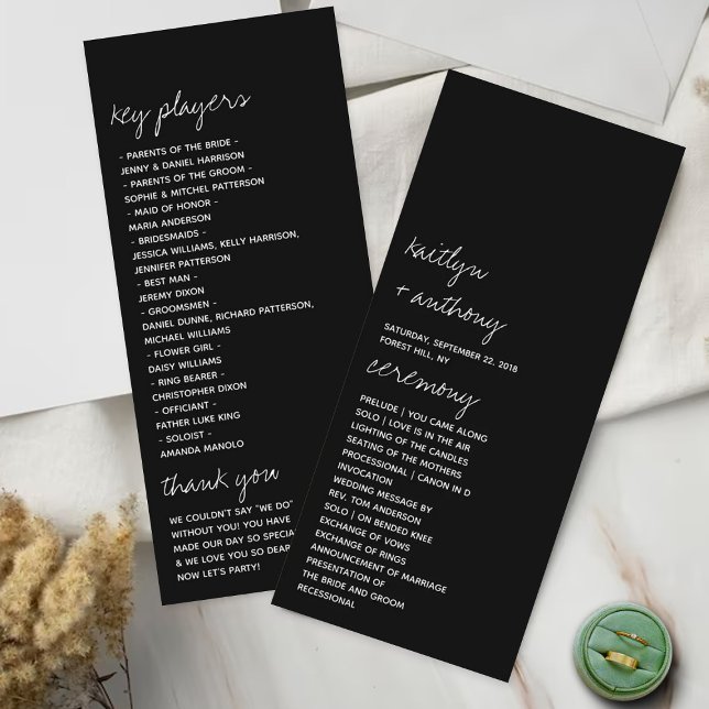 Panfleto Programa de Casamento Minimalista de Script Preto  (Criador carregado)