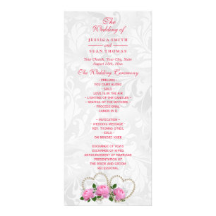 Panfleto Programa de Casamento Pearl Hearts & Roses Damask