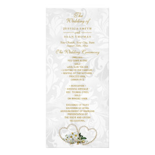 Panfleto Programa de Casamento Pérolas Corações e Flores Da