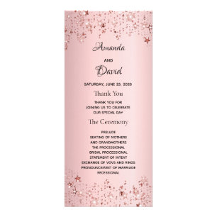 Panfleto Programa de casamento rosa-rosado de estrelas rosa