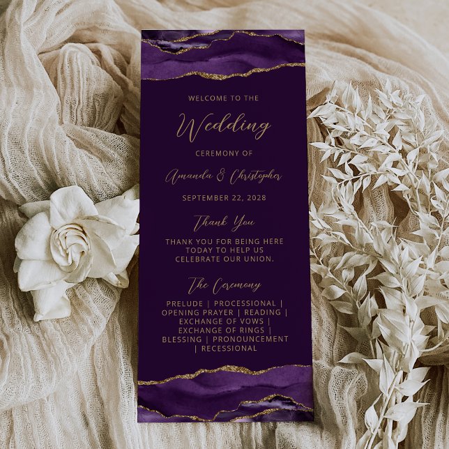 Panfleto Programa de Casamento Roxo Dourado Ágata Orçamento (Criador carregado)