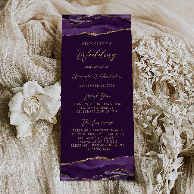 Panfleto Programa de Casamento Roxo Dourado Ágata Orçamento (Criador carregado)