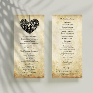Panfleto Programa de Casamento vintage de Árvore Cardíaca d