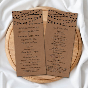 Panfleto Programa Rustic Kraft String Lights Casamento