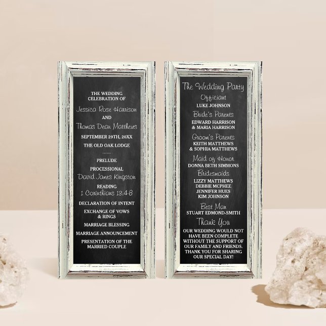 Panfleto Programa Rustic White Frame & Chalkboard Wedment (Criador carregado)