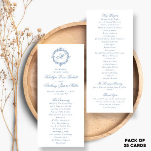 Panfleto Programas de Casamento com Toile de Jouy Azul Vint