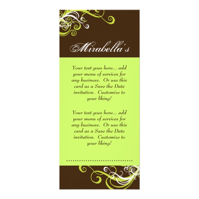 Panfleto Rack Card Swirl Salon Spa Verde limão Brown (Frente)