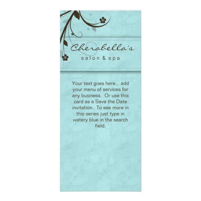 Panfleto Rack Card Watery Blue Floral Salon Spa (Frente)